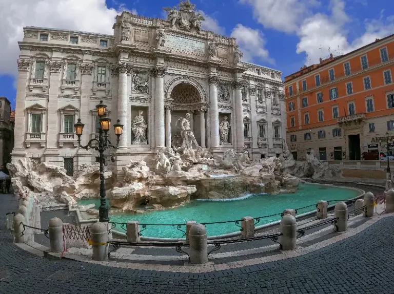 Captivating view of Trevi Fountain in Rome captured by GoPro 12, showcasing its serene beauty devoid of tourists.
