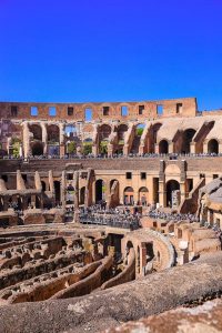 Rome blog Interior view of the Colosseum in Rome showcasing the grandeur of ancient Roman architecture and history