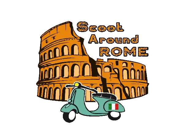 Logo of Scoot Around Rome with the Colosseo, Vespa