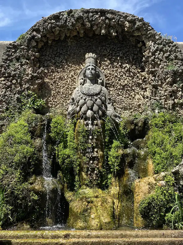 A captivating shot of the Fountain della Natura in Villa d'Este, Tivoli – a masterpiece of water and sculpture.