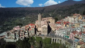 Drone view of Nemis main square and prominent building