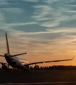 Sunset Departure Aircraft Ready for Takeoff at Rome Airport fiumicino