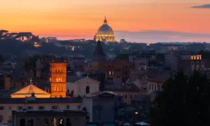 Golden Sunset View St Peters Dome Rome from Giardino degli Aranci Park