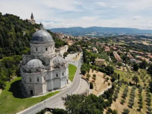 Drone view of Tempio di Santa Maria della Consolazione in Todi